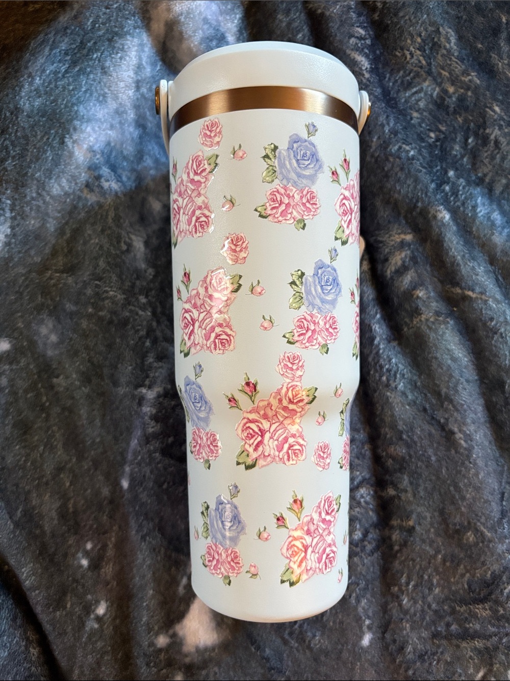 Floral Insulated Tumbler - Pink & Blue Rose Pattern